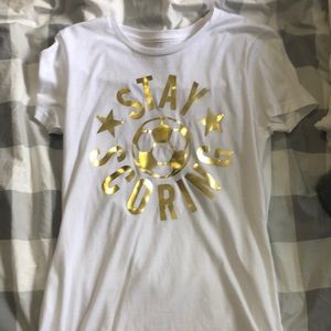 Women’s Small Adidas Soccer T-Shirt “Stay Scoring”